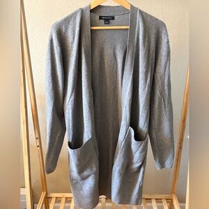 Mercer & Mettle | Gray Long Open Front Cardigan | Cotton Blend | M